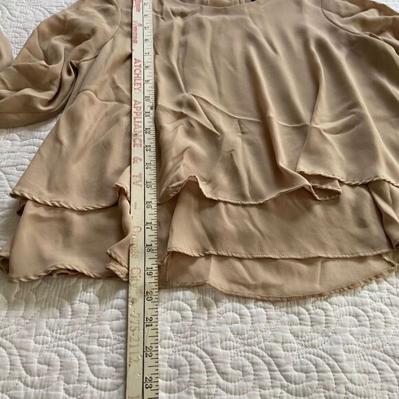 Zara Basic Tan Layered 3/4 Sleeve Boxy Flowy Chiffon Blouse Size XS - Picture 7 of 7